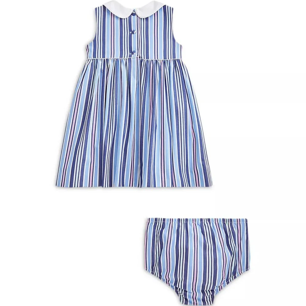 NWT RALPH LAUREN Striped Smocked Two-Piece Dress Set – 9 Months